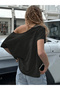 Black Women's Off Shoulder Boat Neck Theory Printed - 2