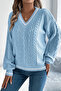 Women's Striped V-Neck Knitted Patterned Sweater Baby Blue - 6