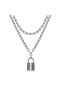 Silver Color Choker Necklace for Women 2 Layers Cute Rectangle Chain Lock Necklace - 2