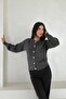 Anthracite Gold Button Detailed Knitwear Cardigan Standard Size Soft Texture - 4