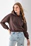 Women's Hooded Fashion Accessory 3-Strand Crop Sweatshirt Brown - 2667 - 4