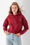 Women's Hooded Fashion Accessory 3-Strand Crop Sweatshirt Claret Red - 2667 - 3