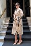 Beige Buttoned Double Breasted Collar Women's Long Trench Coat Mg2510 - 5