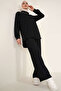 Women's Knitted Shirt Trousers Double Suit Black 1115
