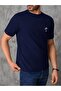 Men's Navy Blue Crew Neck Chest Palm Printed T-Shirt - 5