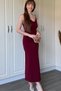 Sandy Fabric Degaje Collar Burgundy Long Dress - 4