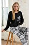 Plaid Pattern Heart Detail Long Sleeve Pajama Set - 3