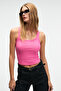 Lillesol women's ribbed slim fit bodycon cotton basic fuchsia blouse tank top with pool neck