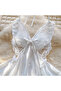 Elegant Butterfly-Inspired Halter Neck Satin Dress with Lace Bodice - 3