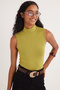 Women's Regular Fit Classic Cut Viscose Fabric Turtleneck Zero Sleeve Green Blouse - 3