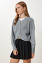 Women's Stone Ripped Detailed Buttoned Crop Knitwear Cardigan PF00054 - 2