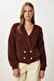 Women's Brown Soft Bearded Knit Cardigan NF00066