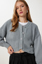 Women's Stone Ripped Detailed Buttoned Crop Knitwear Cardigan PF00054 - 4