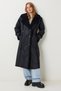 Women's Black Faux Fur Oversize Nubuck Coat Kt00031 - 3