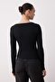 Black Plain Heart Neckline Bodycone/Fitted Crop Ribbed Stretchy Knitted Blouse Twoaw26Bz00069 - 4