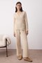 Beige 100% Cotton Tie-Detail Wrap-Neck Muslin Woven Pajama Set - 2