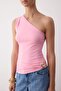 Pink Seashell Accessory Detail Asymmetrical One Sleeve Stretchy Knitted Blouse Twoss25Bz00598 - 3