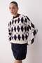 Ecru Soft Textured Heart Diamond Patterned Glitter Knitwear Sweater Twoaw26Kz00140