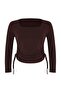 Brown Square Collar Side Gathered Knitted Plus Size Blouse Tbbaw25Af00041 - 8