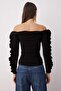 Black Plain Carmen Collar Long Knitted Sandy Party Blouse Tpraw26Bz00013 - 5