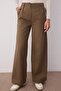 Kahverengi İnce Dökümlü Yumuşak Tuşeli %100 Pamuk Wide Leg/Geniş Paça Pantolon TWOAW26PL00010 - 3