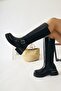 Faria Black Diver, Stretch Fabric Detailed Buckle Thick Soled Women's Boots - 3