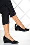 Maya Black Patent Leather Round Toe Wedge Heeled Casual Shoes - 4
