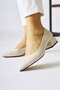 Genuine Leather Berta Beige Pointed Toe Low Heel Shoes Women's Classic Heeled Shoes - 2