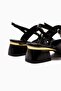 Nicoline Black Patent Leather Pointed Toe Pyramidal Studded Thick Banded Short Heeled Women's Shoes - 7