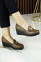 Hayley Brown Genuine Calfskin Buckle Round Toe Wedge Heeled Casual Shoes