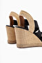 Meliza Black Elastic Straw Sole Heeled Women's Sandals - 7