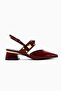 Nicoline Burgundy Patent Leather Pointed Toe Pyramid Studded Thick Strap Short Heeled Women's Shoes - 6