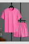 New Design T-Shirt Shorts - Pink Bottom Top Combination Shorts T-Shirt Set Printed Oversize Crew Neck