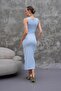 Loose Stretchy Ottoman Midi Dress with Straps and Slits - 5