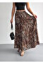 Women's Large Size Leopard Pattern Elastic Waist Ruffled Woven Fabric Long Skirt Length 100 cm - 4