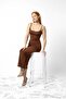 Adjustable strap diver fabric midi length brown basic dress - 5
