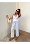 Women's Elastic Waist Aegean Baby Blue Oversize Linen Trousers - 5
