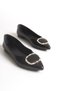 Women's Ballerina Black Semmy Pointed Toe Comfortable Lightweight Orthopedic Sole with Stone Accessories - 2