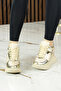 Aurelia Beige Gold Patent Leather Laced Hidden Padding Casual Shoes - 3