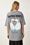 Printed Oversize Knitted T-Shirt Gray Lub0118 - 3