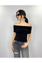 Women's Black Madonna Collar Accessory Gathered Sandy Blouse