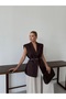 Elegant Oversized Vest with Gold Buckle Belt and Shoulder Pads - 6