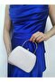 Women's Big Stone Look Silver Evening Clutch Chain Strap Handheld Wedding Engagement Evening Bag - 4