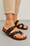 Lara Women's Flip Flops Double Buckle Anatomical Sole Slippers – Brown Nubuck - 2