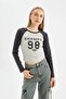 Anthracite Coool Fitted Crew Neck Ribbed Camisole Printed Long Sleeve T-Shirt 3113457 - 3