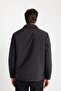 Black Slim Fit Shirt Collar Puffer Coat with Pockets and Snap Closure 3136097 - 7