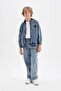 Boy's College Collar Zippered Pocket Seasonal Printed Jean Bomber Jacket C3685A824Au - 2