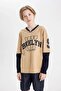 Boy Oversize Wide Fit V-Neck Letter Print Long Sleeve T-Shirt C9279A824Au - 6