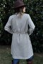 Women's Brown & Ecru Striped, Straw Rope Belt, Two Pockets, Long Linen Jacket - 6