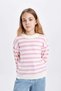 Girls' Striped Standard Fit Crew Neck Knitwear Sweater C6903A824Au - 4